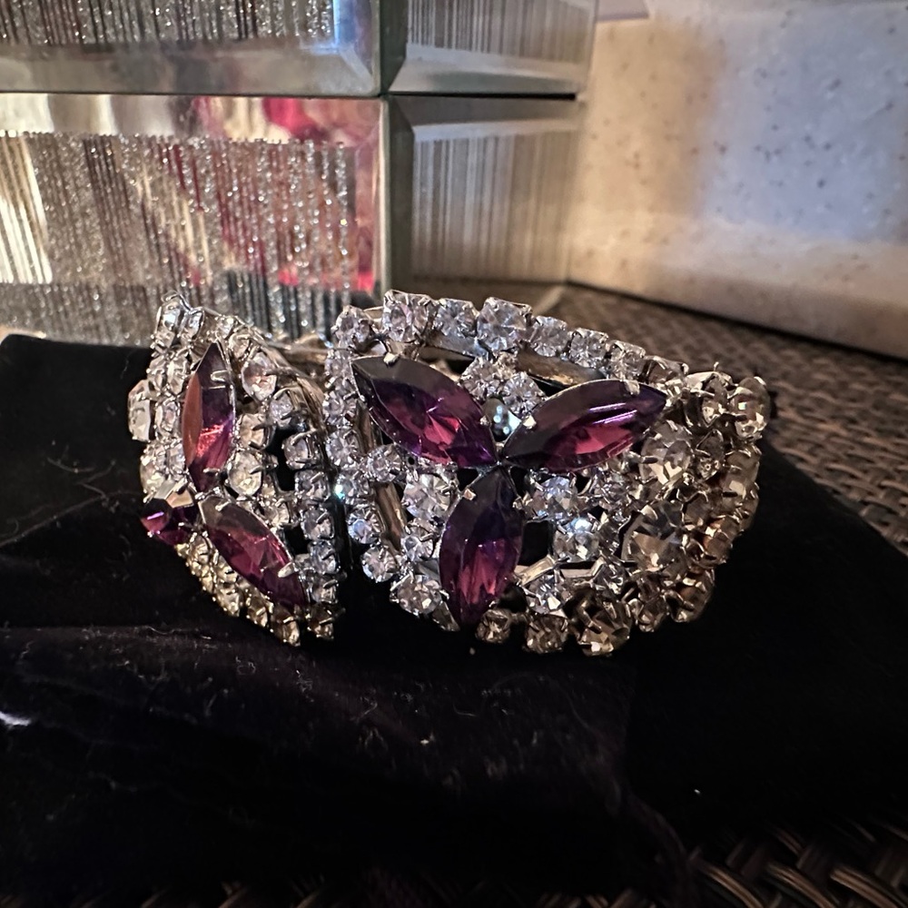 Elegant Purple and Silver Crystal Cuff Bracelet